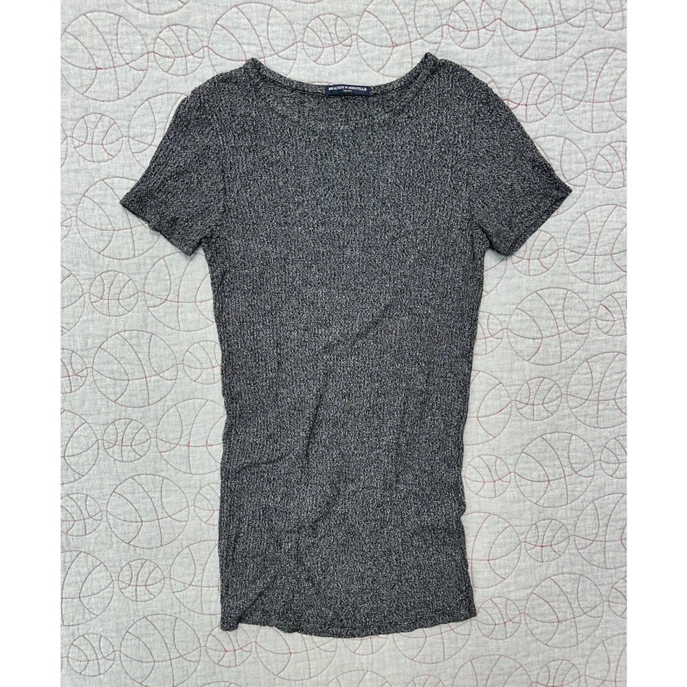 Brandy Melville Top Gray Marl Ribbed Knit Scoop Neck / Womens One Size